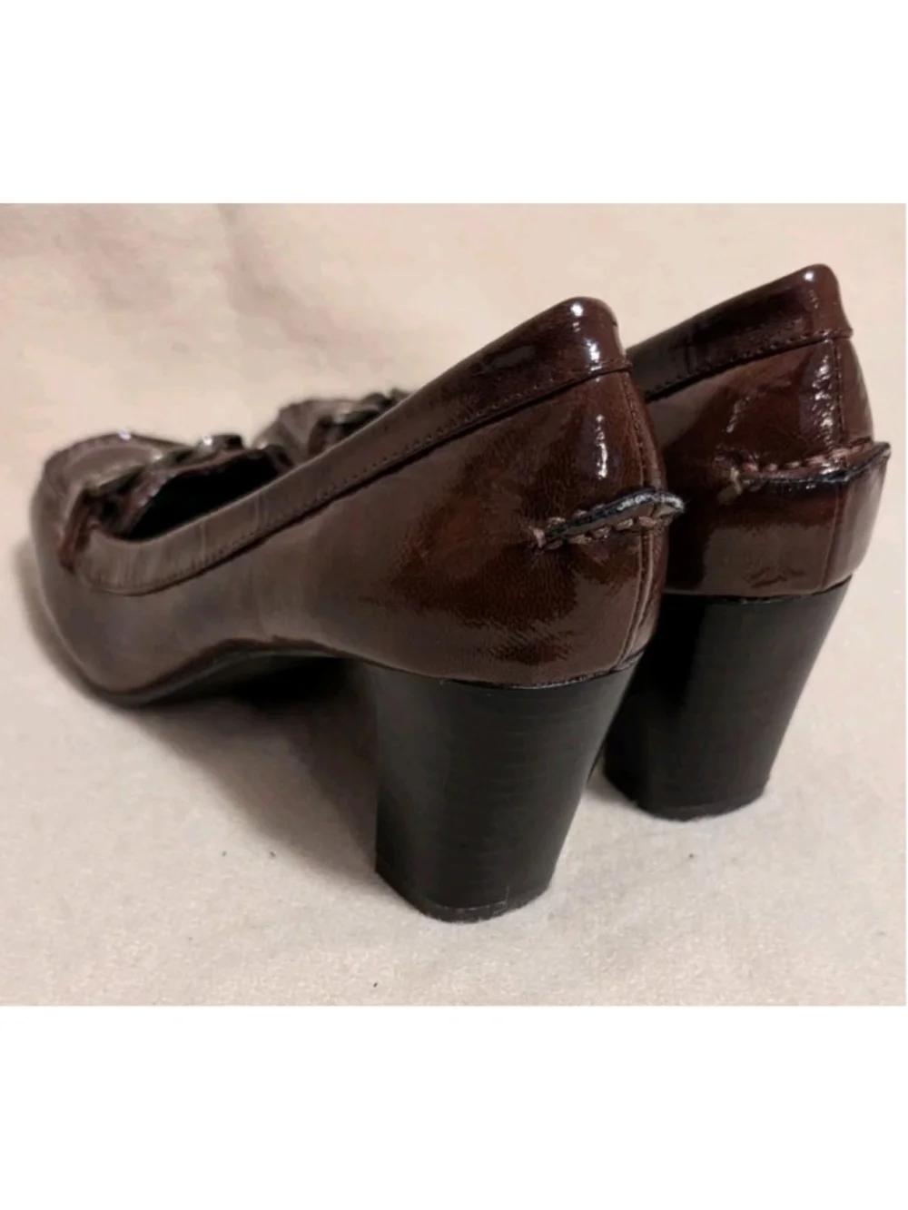 Boston Design Studio Women’s Brown Patent Leather Loafer Block Heel Size 7M F34